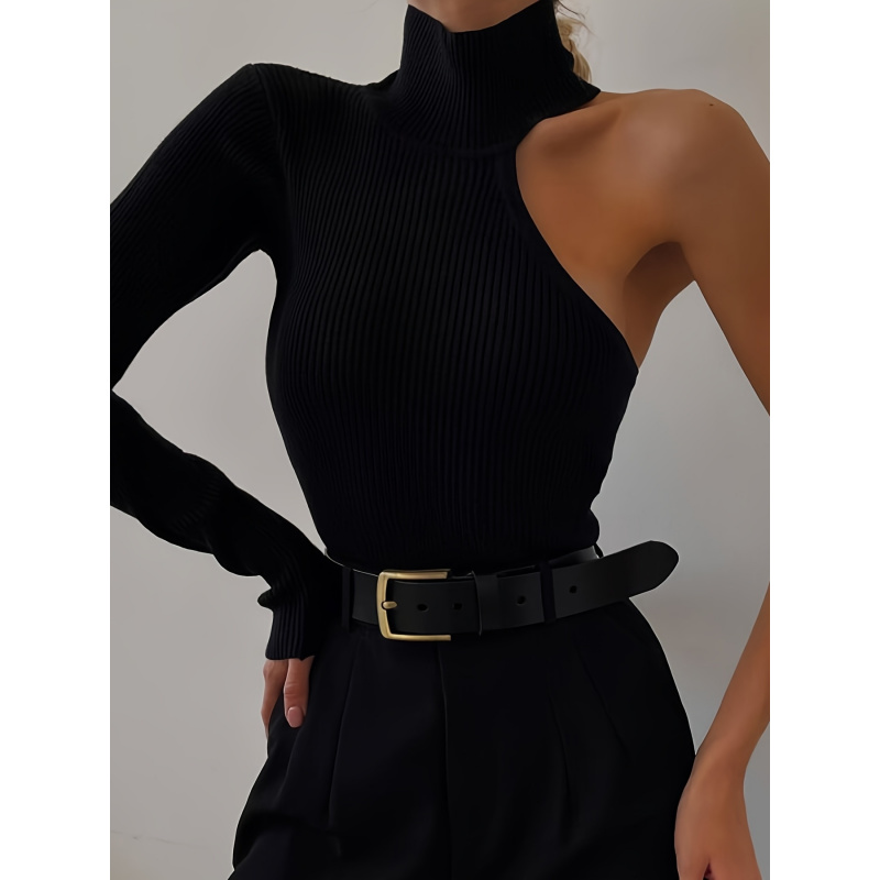 Winter Clothing For Woman - Bodysuit Rajut Rib Asimetris Satu Bahu