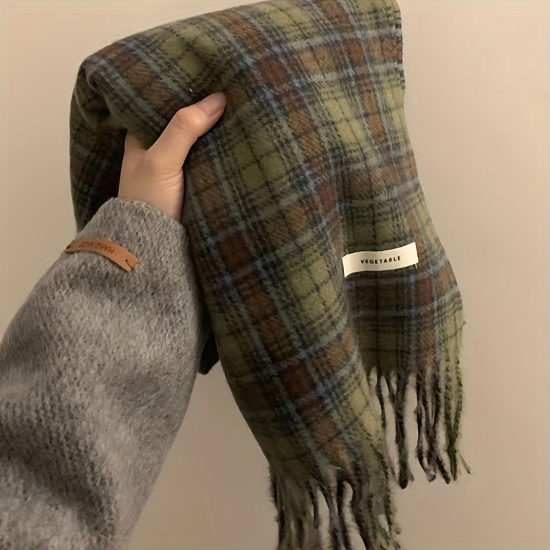 Syal rumbai kotak-kotak hijau  - Cashmere Scarf Wrap ulasan dan harga