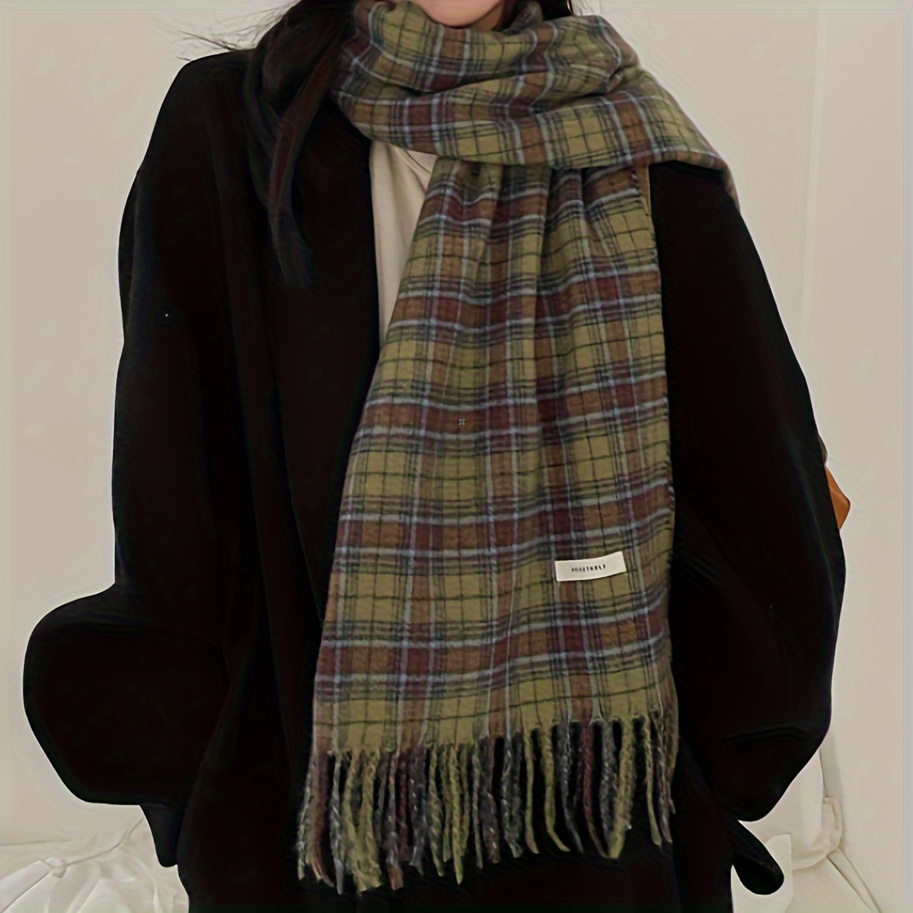 Syal rumbai kotak-kotak hijau  - Cashmere Scarf Wrap ulasan dan harga