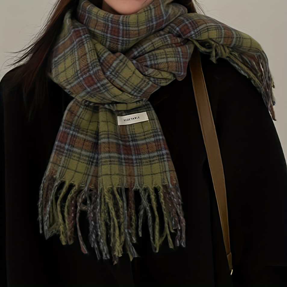 Syal rumbai kotak-kotak hijau  - Cashmere Scarf Wrap ulasan dan harga