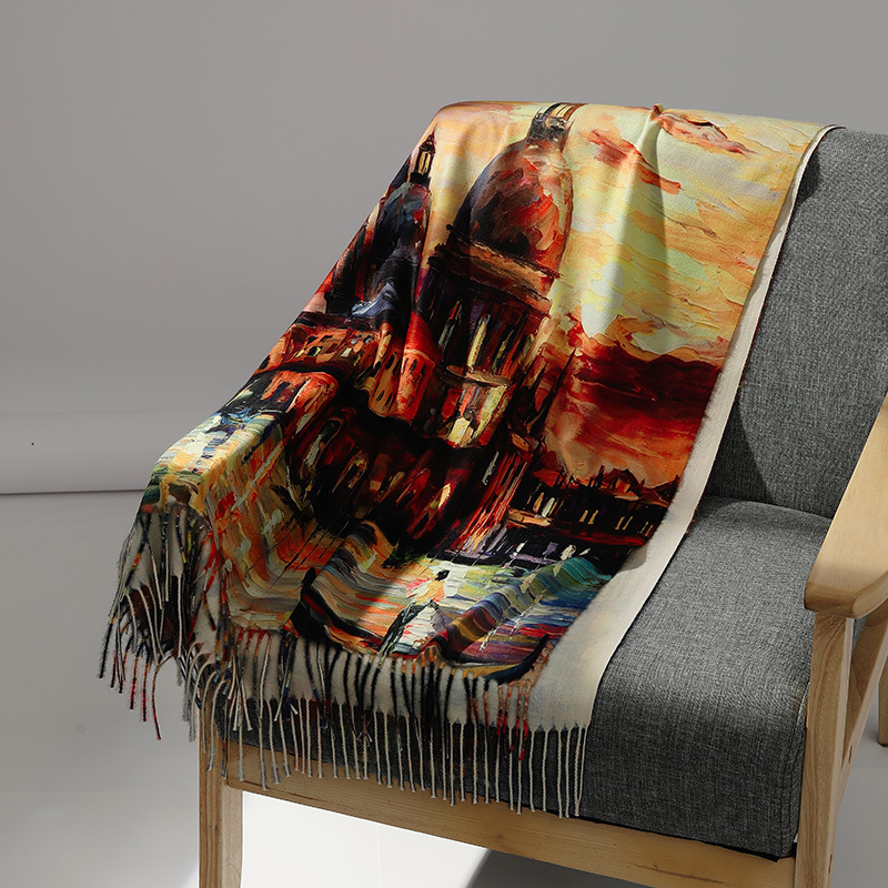 Syal kasmir lukisan minyak mer - Cashmere Scarf Wrap ulasan dan harga
